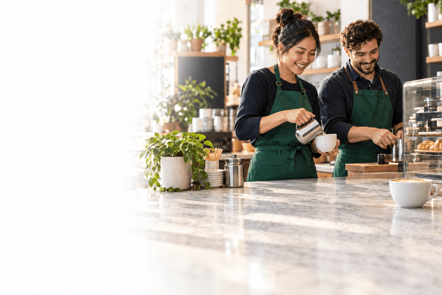 Café team preparing for service
